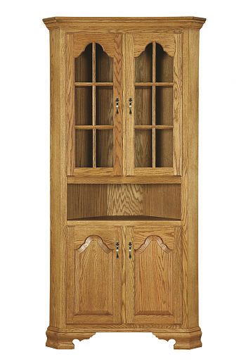 Corner Hutch w/ Glass Doors, Wood Shelves