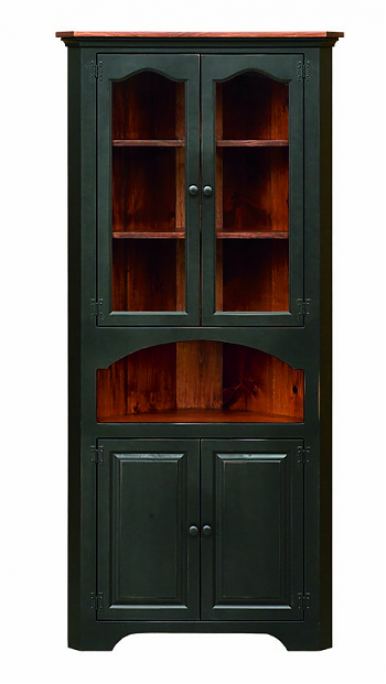 Large Colonial Style Corner Cupboard w/ Glass