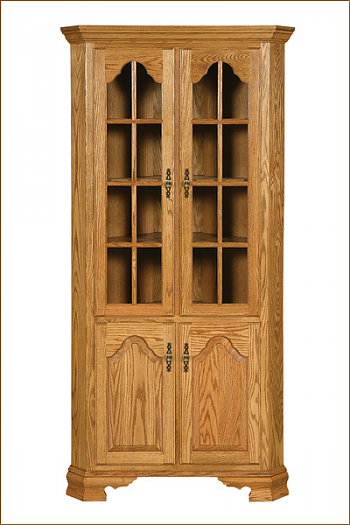 Corner Hutch w/ Glass Doors, Wood Shelves